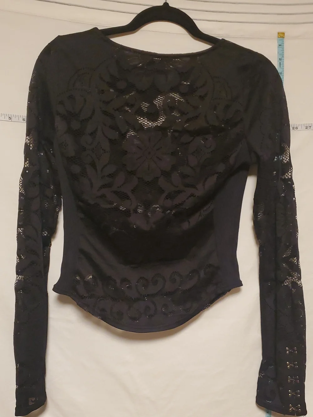 Free People Wild Roses Black Lace Top Hook Eye Cuff Med Punk Emo Coquette Boho